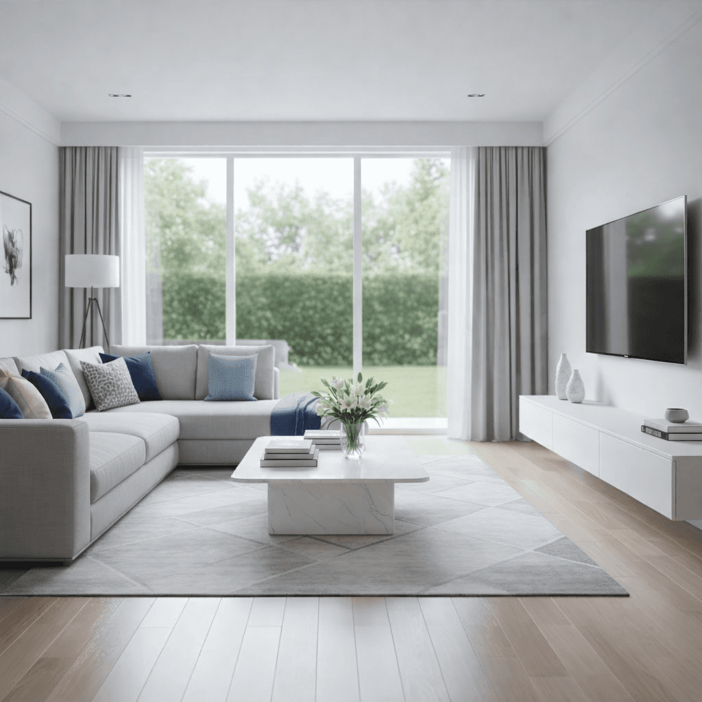Professional cleaning service in London - sparkling clean modern living room by Crystal Clear Cleaning